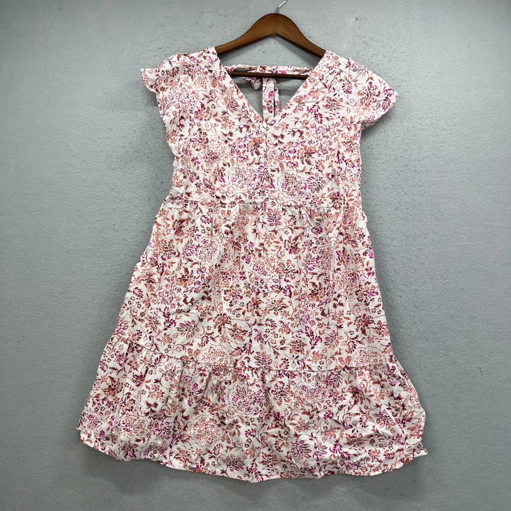 Isabel Maternity Dress Womens S Pink Floral Linen Blend Tiered Boho Cottagecore